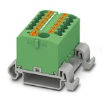 Blok rozdzielczy poziomy z zasilaniem 690 V 24 A, 13 przyłączy Push-in 2,5 mm2, zielony