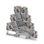 Zacisk silnikowy, złącze czteropoziomowe, rodzaj przyłącza: zaciski Push-in, przekrój: 0,14 mm2 – 4 mm2, AWG: 26–12, szerokość: 5,2 mm, wysokość: 91,1 mm, kolor: szary, rodzaj montażu: NS 35/7,5, NS 35/15