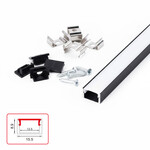 Perfil LED Nextec de montagem superficial, tipo NTA + difusor de policarbonato, opaco + 4 tampas de extremidade, 202 cm, ânodo preto.