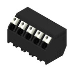 Zacisk płytki drukowanej, 320 V, 17.5 A, Raster w mm: 5.00, 1.5 mm2, Liczba biegunów: 5, PUSH IN z aktuatorem, Połączenie lutowane THT/THR, 135°, Tape, LSF-SMT 5.00/05/135 1.5SN BK RL