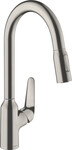 Bateria kuchenna 220, wyciągana wylewka, 2 strumieniowa Focus M42 stal Szlachetna Finish