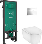 Stelaż podtynkowy zestaw iFrame z przyciskiem spłukującym Frame Element E i miską wiszącą WC EluPura S z deską WC EluPura S chrom