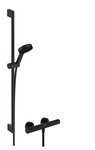 Zestaw prysznicowy 105 3 strumieniowy Relaxation EcoSmart z drążkiem 90 cm i termostatyczną baterią Ecostat Element, natynkowy Pulsify Select S czarny Matowy