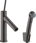 Bateria umywalkowa Starck z głowicą Bidette i wężem 160 cm, komplet odpływowy Push-Open, czarny chrom szczotkowany