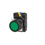 Przycisk A22NL 22 mm średnica,ramka plastikowa,płaska,chwilowa,kolor nakrętki przezroczysta zielona,led zielony,1NO1NC,24 VDC,A22NL-BNM-TGA-G102-GC