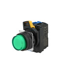 Przycisk A22NL średnica 22mm,ramka plastikowa,projektowany,momentowy,kolor kapki przezroczysty zielony,LED zielony,1NO,24 VDC,A22NL-BPM-TGA-G100-GC