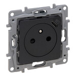 Toma 2P+T plana 16 A - 250 V~ con USB Tipo C en placa (con tapa y bornes automáticos) antracita, Niloe Selection