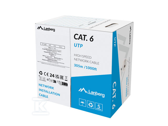 Kabel LAN UTP KAT.6 305M DRUT CCA szary - LCU6-15CC-0305-S