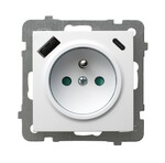 Gniazdo pojedyncze z uziemieniem z przesłonami torów prądowych, z ładowarką USB A+C - BIAŁY, AS