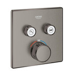 Grohtherm SmartControl Термостатичний змішувач для керування двома виходами води, матовий твердий графіт, запобіжний замок, метал, квадратна розетка, перемикач SmartControl, настінний монтаж впритул