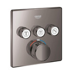 Bateria termostatyczna Grohtherm SmartControl do obsługi trzech wyjść wody, hard graphite, blokada bezpieczeństwa, metalowa, kwadratowa rozeta, przełącznik SmartControl, montaż ścienny podtynkowy