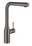 Bateria zlewozmywakowa Essence jednouchwytowa, hard graphite, kąt obrotu wylewki 360° głowica Ceramiczna 28 mm, wyciągana wylewka z przełącznikiem strumienia