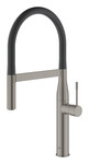 Bateria zlewozmywakowa Essence jednouchwytowa, brushed hard graphite, kąt obrotu wylewki 360° głowica Ceramiczna 28 mm, profesjonalna wylewka z wężem santoprenowym i przełącznikiem strumienia