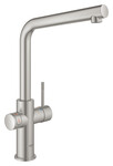 GROHE Red Duo Кухонна система кип'ятіння, нержавіюча сталь, кран 7 л і бойлер, доступ до звичайної води і окропу, керамічна головка 28 мм, запобіжник, L-вилив кут повороту 150 °, фільтр в комплекті