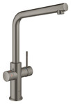 Кухонна система GROHE Red Duo, кипляча вода, матовий твердий графіт, кран і бойлер 4 л, доступ до простої води та окропу, керамічна головка 28 мм, запобіжник, кут повороту L-виливу 150 °, фільтр в комплекті
