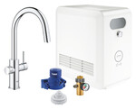 Набір виливів GROHE Blue Professional C, хром, кран і кулер, звичайна і фільтрована / газована вода, обертання виливу на 360 °, модуль Buetooth, керамічна головка 28 мм, висувний вилив, більша ємність - до 12 літрів охолодженої води для годину