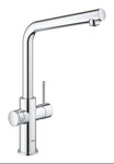 Zestaw startowy GROHE Blue Home z wylewką w kształcie L, chrom, bateria, filtr rozmiar S, chłodziarka i butla CO2, dostęp do wody zwykłej i filtrowanej/gazowanej, kąt obrotu wylewki 150°, moduł Buetooth, głowica ceramiczna 28 mm