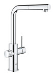 Zestaw startowy Grohe Blue Home z wylewką w kształcie L, chrom, bateria, filtr 600 l, chłodziarka i butla CO2, dostęp do wody zwykłej i filtrowanej / gazowanej, kąt obrotu wylewki 360° moduł Buetooth, głowica Ceramiczna 28 mm, wyciągana wylewka