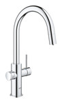 Zestaw startowy Grohe Blue Home z wylewką w kształcie C, chrom, bateria, filtr 600 l, chłodziarka i butla CO2, dostęp do wody zwykłej i filtrowanej / gazowanej, kąt obrotu wylewki 360° moduł Buetooth, głowica Ceramiczna 28 mm, wyciągana wylewka