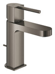 GROHE Plus Одноважільний змішувач для раковини, розмір S, матовий твердий графіт, обмежувач потоку 5,7 л/хв, керамічна головка 28 мм, зливний набір з душовою штангою