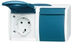 Gniazdo SCHUKO podwójne ze wstępnym okablowaniem z klapką stopień ochrony: IP 45 poziomy Ocean szary/zielono-N 20/2 EW-53-500