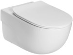 Rimless wall hung toilet bowl with soft close seat