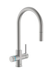 Bateria kuchenna z systemem filtracji wody z zaokrągloną i wyciąganą wylewką PVD Inox