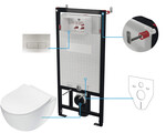 Комплект унітазу прихованого монтажу 6 в 1 Peonia, білий + кришка + каркас + кнопка зі сталі з матуванням