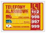 Tabliczka telefonów alarmowych, 21 x 14,8 cm, FN - folia samoprzylepna
