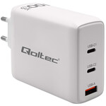 Мережевий зарядний пристрій 100W GaN/5-20V/1.5-5A/2 x USB-C PD/1 x USB QC 3.0/Білий QOLTEC
