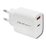 Мережевий зарядний пристрій 18W/5-12V/1.5-3A/USB Type C PD/USB QC 3.0/Білий QOLTEC
