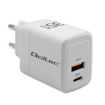 Мережевий зарядний пристрій 35W GaN/5-20V/1.5-3A/1 x USB-C PD/1 x USB QC 3.0/Білий QOLTEC