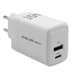 Мережевий зарядний пристрій 45W GaN /5-20V/1.5-3A/1 x USB-C PD/1 x USB QC 3.0/Білий QOLTEC