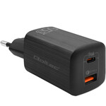 Мережевий зарядний пристрій 65W GaN ULTRA/5-20V/2.25-3.25A/1 x USB Type C PD/1 x USB QC 3.0/Чорний QOLTEC