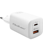 Мережевий зарядний пристрій 65W GaN ULTRA/5-20V/2.25-3.25A/1 x USB Type-C PD/1 x USB QC 3.0/Білий QOLTEC