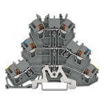 З'єднувач 3-поверховий, з'єднувач PE/наскрізний/наскрізний, з кнопками, 2,5 мм², PE/N/L, для застосувань Ex e II, без основи для маркування, на DIN-рейку TS 35 x 15 і 35 x 7,5, Push-in CAGE CLAMP®, 2,50 мм², сірий