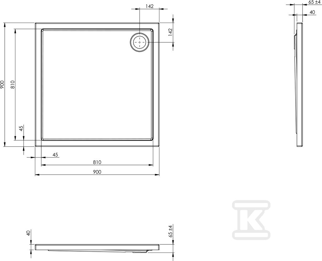 MALAGA SQUARE Shower tray 90x90x4 FLAT - A276255000