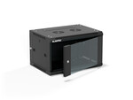 Шафа настінна 19" 6U 600x450, (опція двосекційна) двері скляні одностулкові, задня кришка повна демонтажна, бічні кришки повні демонтажні з ключем, 4 балки, колір чорний, ALANTEC