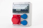 Tablero R-240 8M - enchufes 32A 5p, 2x230V + protecciones (RCD 4P 40A tipo AC, 3P C32A, 1P B16A) IP44, ONNLINE