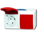 Gniazdo SCHUKO podwójne, ze wstępnym okablowaniem z czerwoną klapką, EDV, (RAL 3003) z polem opisowym stopień 20/2 EW/DVN-53