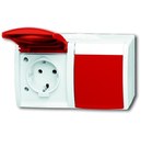 Gniazdo SCHUKO podwójne ze wstępnym okablowaniem z czerwoną klapką, EDV, (RAL 3003) z polem opisowym stopień 20/2 EW/DVN-54