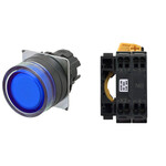 Przycisk A22NL średnica 22mm,ramka plastikowa,pełna ochrona,momentowy,kolor kapki przezroczysty niebieski,LED niebieski,1NO,24 VDC,złącze wciśnięte,A22NL-BGM-TAA-P100-AC