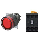 Przycisk A22NL średnica 22mm,ramka plastikowa,pełna ochrona,momentowy,kolor kapki przezroczysty czerwony,LED czerwony,1NO1NC,24 VDC,złącze push-in,A22NL-BGM-TRA-P102-RC