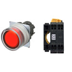 Przycisk A22NL średnica 22mm,ramka z metalu szczotkowanego,pełna ochrona,momentowy,kolor kapki przezroczysty czerwony,LED czerwony,1NO,24 VDC,złącze push-in,A22NL-MGM-TRA-P100-RC