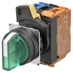 Przełącznik A22NW,3-pozycyjny,podświetlany,zielony,LED,1NO+1NC,200-240 VAC,obudowa plastikowa,średnica 22 mm