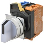 Przełącznik A22NW O22,2-pozycyjny,podświetlany,ramka szczotkowany metal,LED biały,1NO,24 VDC