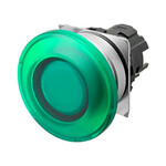Przycisk A22NZ średnica 22mm,ramka metalowa szczotkowana,grzybkowy,chwilowy,nakrętka przezroczysta zielona,podświetlany,A22NZ-MMM-TGA