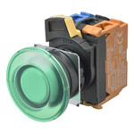 Przycisk A22NL średnica 22mm,ramka plastikowa,grzybowy,alternatywny,kolor kapki przezroczysty zielony,LED zielony,1NO,24 VDC,A22NL-BMA-TGA-G100-GC