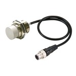 Czujnik zbliżeniowy, indukcyjny, niklowo-mosiężny, krótki korpus, M30, nieekranowany, 18 mm, DC, 3-przewodowy, PNP NO, IO-Link COM3, M12 złącze Smartclick, z przewodem, 0,3 m, E2E-X18MB1T30-M1TJ 0.3M
