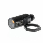 Czujnik fotoelektryczny, lufa gwintowana M18, plastikowy, czerwona dioda LED, tłumienie tła, 100 mm, NPN, światło-włączone/ciemno-włączone, złącze M12, E3FA-LN21